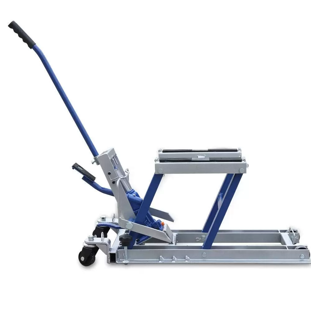 Motorcycle Hydraulic Repair Stand Motorcycle Hydraulic Lift Stand 680kg with Hydraulic Lift Pedal for Workshop Use In The Garage Blue Motorcycle Hydraulic Repair Stand Motorcycle Hydraulic Lift Stand 680kg with Hydraulic Lift Pedal for Workshop Use In The Garage Blue