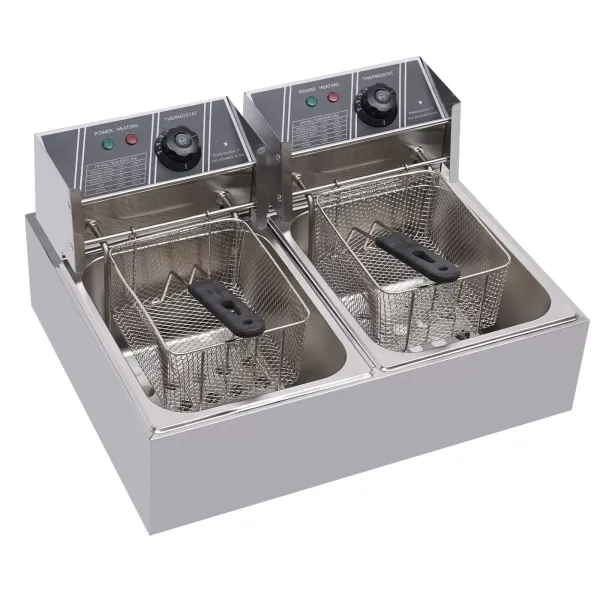 Electric Deep Fryer  Double-cylinder Fryer 12L Stainless Steel Double Fryer with 2 Baskets and Lids for French Fries Chicken Onion Rings Restaurant Home