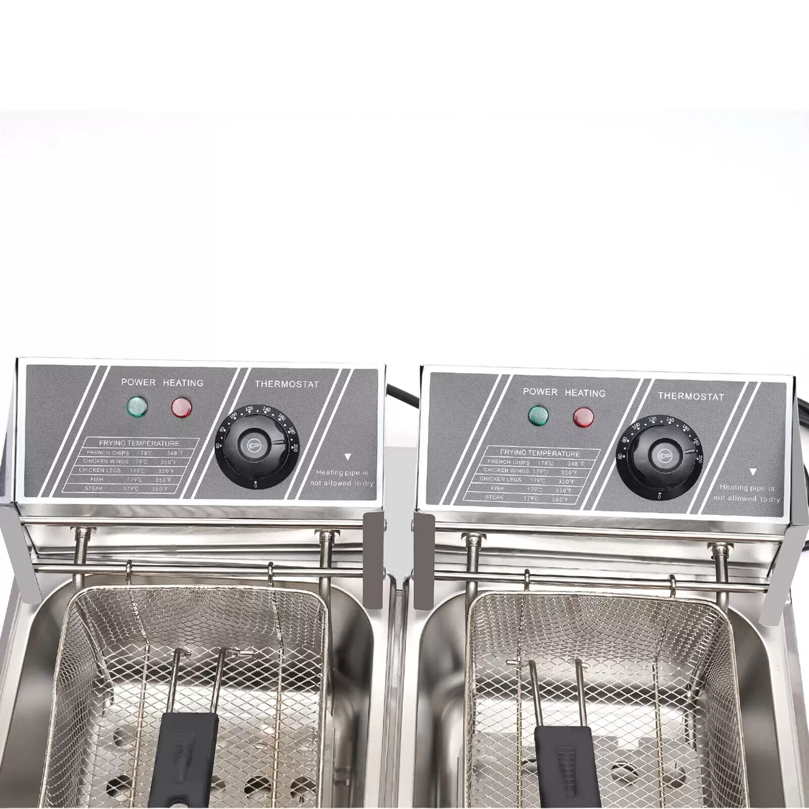 Electric Deep Fryer  Double-cylinder Fryer 12L Stainless Steel Double Fryer with 2 Baskets and Lids for French Fries Chicken Onion Rings Restaurant Home