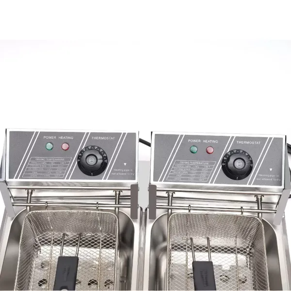 Electric Deep Fryer  Double-cylinder Fryer 12L Stainless Steel Double Fryer with 2 Baskets and Lids for French Fries Chicken Onion Rings Restaurant Home