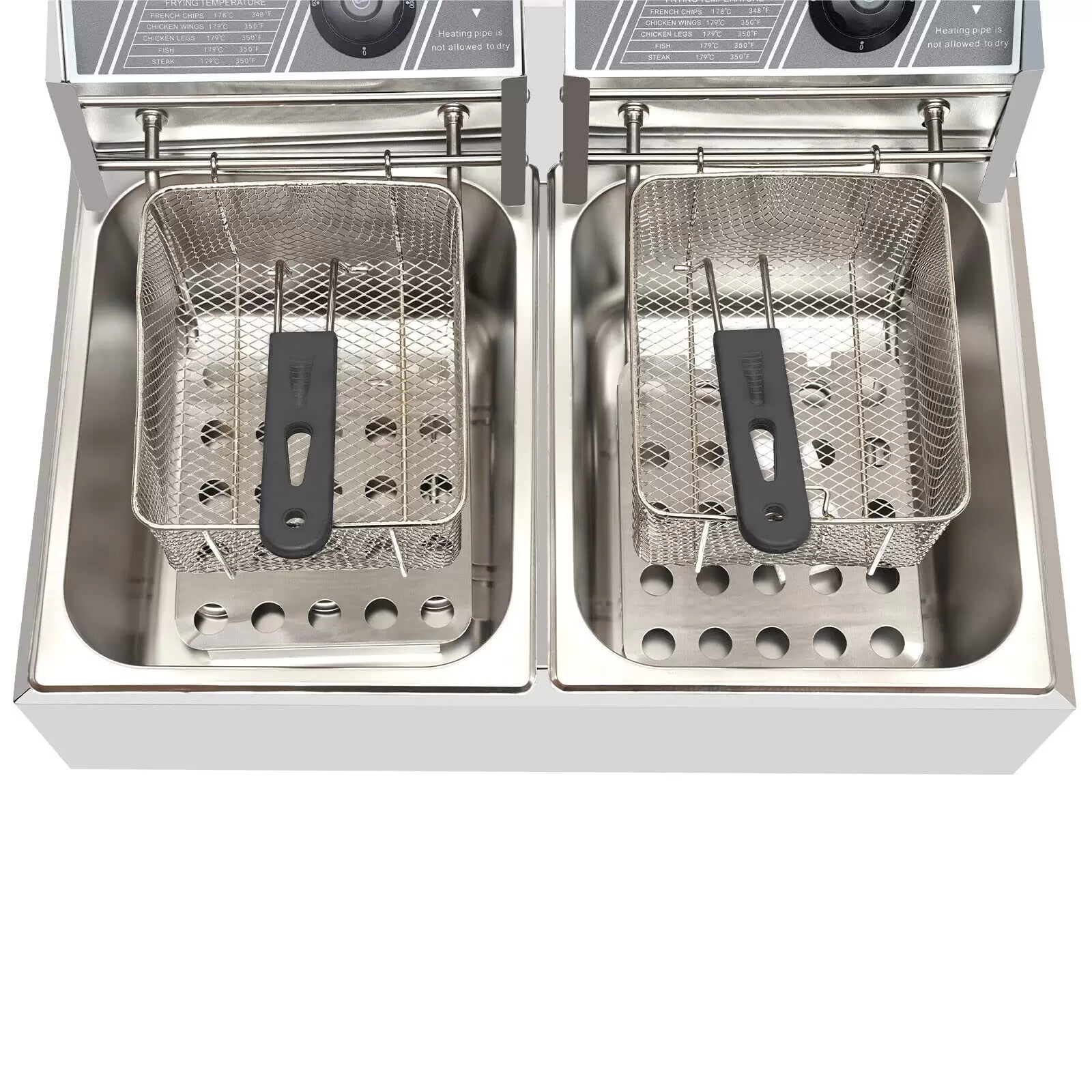 Electric Deep Fryer  Double-cylinder Fryer 12L Stainless Steel Double Fryer with 2 Baskets and Lids for French Fries Chicken Onion Rings Restaurant Home