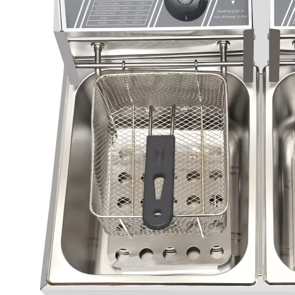 Electric Deep Fryer  Double-cylinder Fryer 12L Stainless Steel Double Fryer with 2 Baskets and Lids for French Fries Chicken Onion Rings Restaurant Home