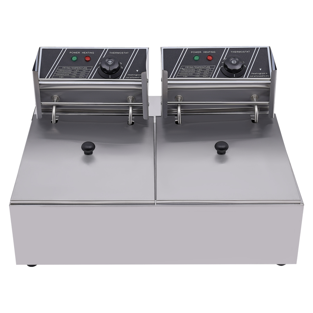 Electric Deep Fryer  Double-cylinder Fryer 12L Stainless Steel Double Fryer with 2 Baskets and Lids for French Fries Chicken Onion Rings Restaurant Home