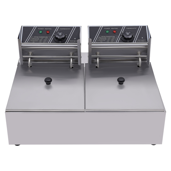 Electric Deep Fryer  Double-cylinder Fryer 12L Stainless Steel Double Fryer with 2 Baskets and Lids for French Fries Chicken Onion Rings Restaurant Home