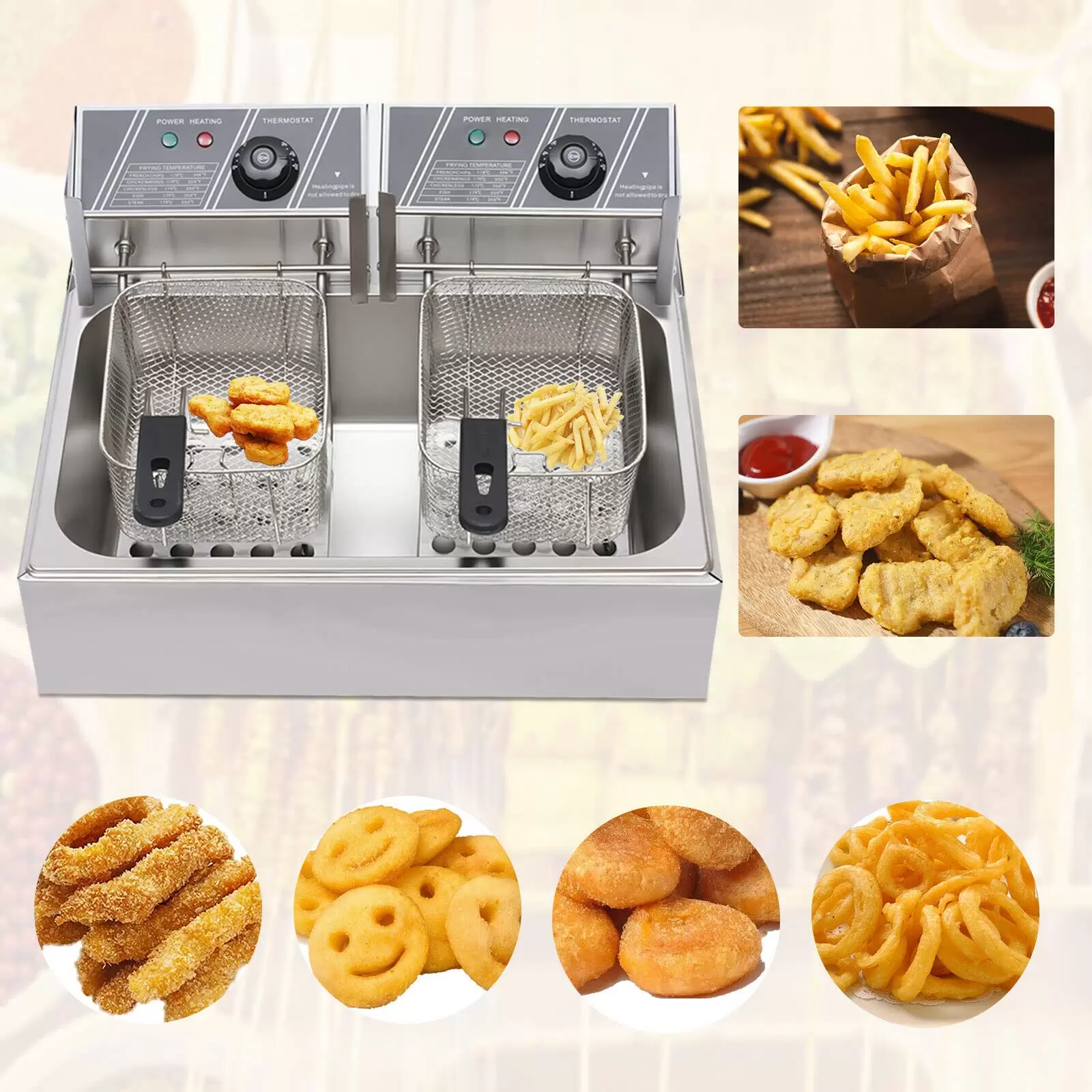 Fryers 12L 2500 W For Fries Chicken Restaurant Home Kitchen Cooking Stainless Steel Double Fryer Silver Used To Fry Fries Fish Chicken Fryers 12L 2500 W For Fries Chicken Restaurant Home Kitchen Cooking Stainless Steel Double Fryer Silver Used To Fry Fries Fish Chicken