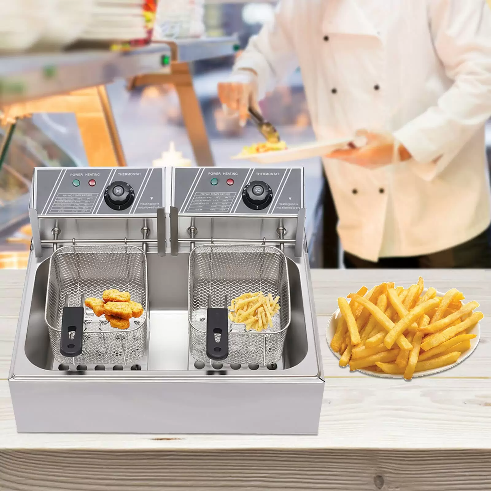 Fryers 12L 2500 W For Fries Chicken Restaurant Home Kitchen Cooking Stainless Steel Double Fryer Silver Used To Fry Fries Fish Chicken Fryers 12L 2500 W For Fries Chicken Restaurant Home Kitchen Cooking Stainless Steel Double Fryer Silver Used To Fry Fries Fish Chicken