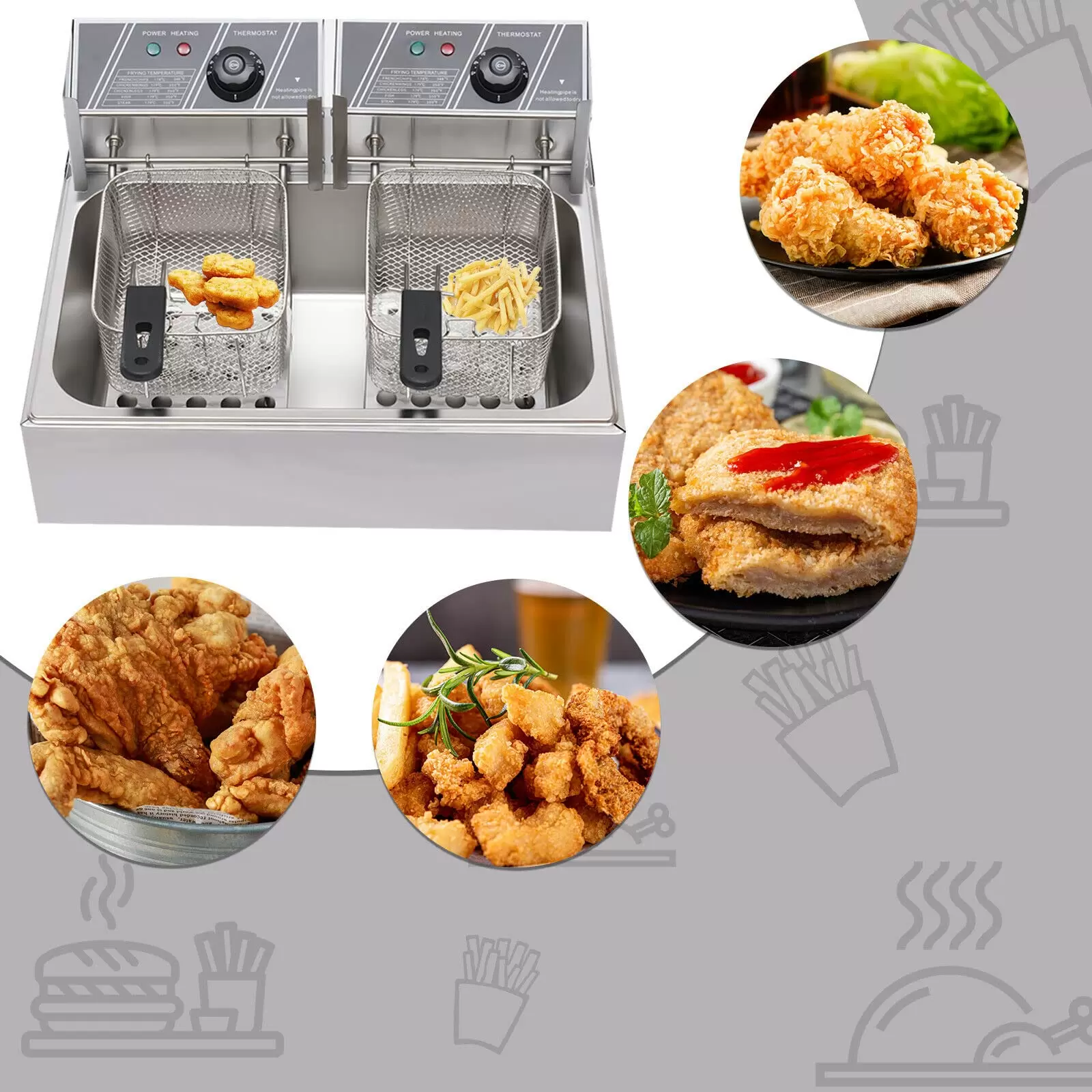 Fryers 12L 2500 W For Fries Chicken Restaurant Home Kitchen Cooking Stainless Steel Double Fryer Silver Used To Fry Fries Fish Chicken Fryers 12L 2500 W For Fries Chicken Restaurant Home Kitchen Cooking Stainless Steel Double Fryer Silver Used To Fry Fries Fish Chicken