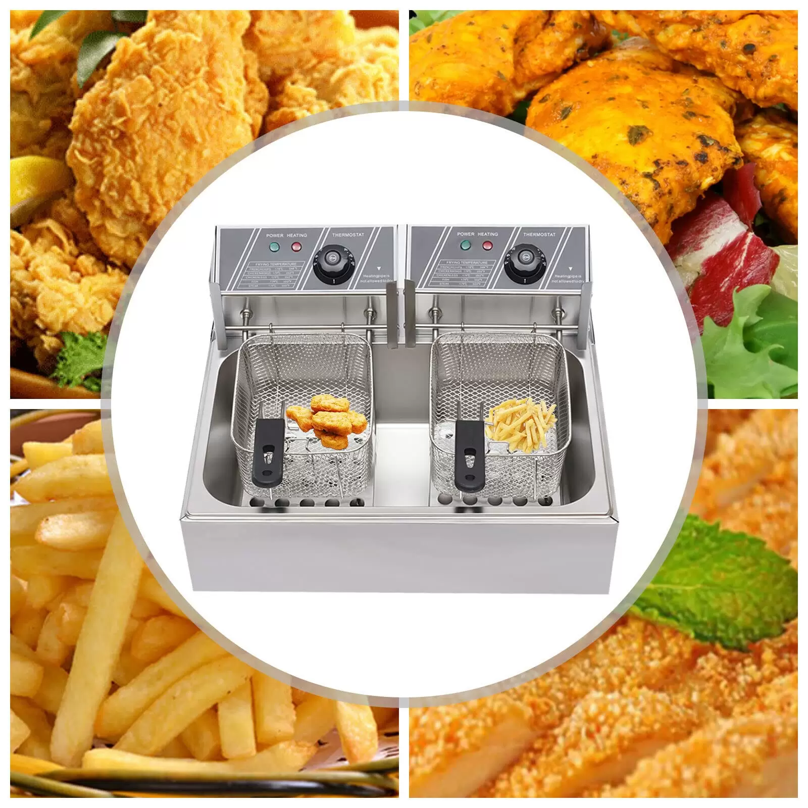 Fryers 12L 2500 W For Fries Chicken Restaurant Home Kitchen Cooking Stainless Steel Double Fryer Silver Used To Fry Fries Fish Chicken Fryers 12L 2500 W For Fries Chicken Restaurant Home Kitchen Cooking Stainless Steel Double Fryer Silver Used To Fry Fries Fish Chicken