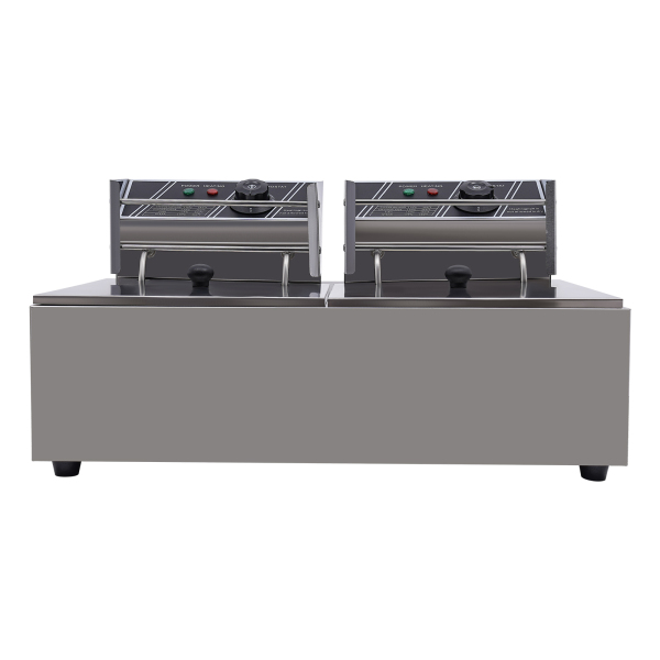 Fryers 12L 2500 W For Fries Chicken Restaurant Home Kitchen Cooking Stainless Steel Double Fryer Silver Used To Fry Fries Fish Chicken