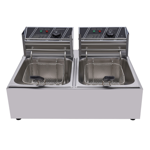 Fryers 12L 2500 W For Fries Chicken Restaurant Home Kitchen Cooking Stainless Steel Double Fryer Silver Used To Fry Fries Fish Chicken