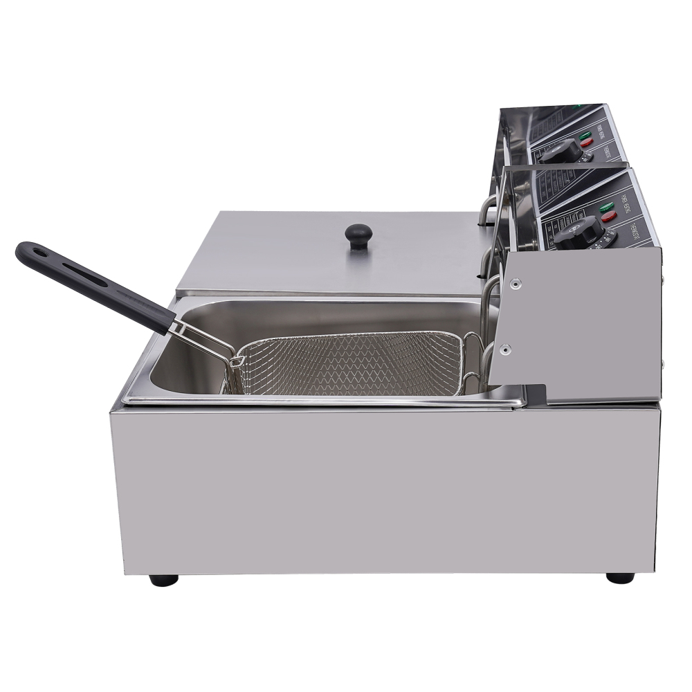 Fryers 12L 2500 W For Fries Chicken Restaurant Home Kitchen Cooking Stainless Steel Double Fryer Silver Used To Fry Fries Fish Chicken