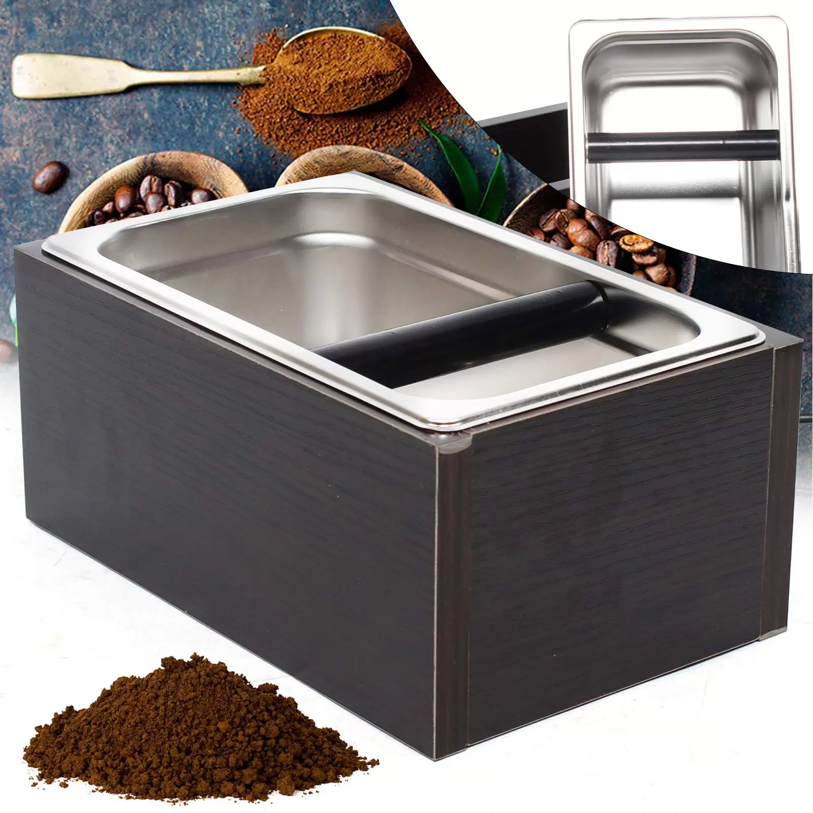 275*175*125mm Double Layer Coffee Knock Box Large Capacity Coffee Waste Bin For Collecting And Recycling Coffee Grounds Stainless steel 275*175*125mm Double Layer Coffee Knock Box Large Capacity Coffee Waste Bin For Collecting And Recycling Coffee Grounds Stainless steel