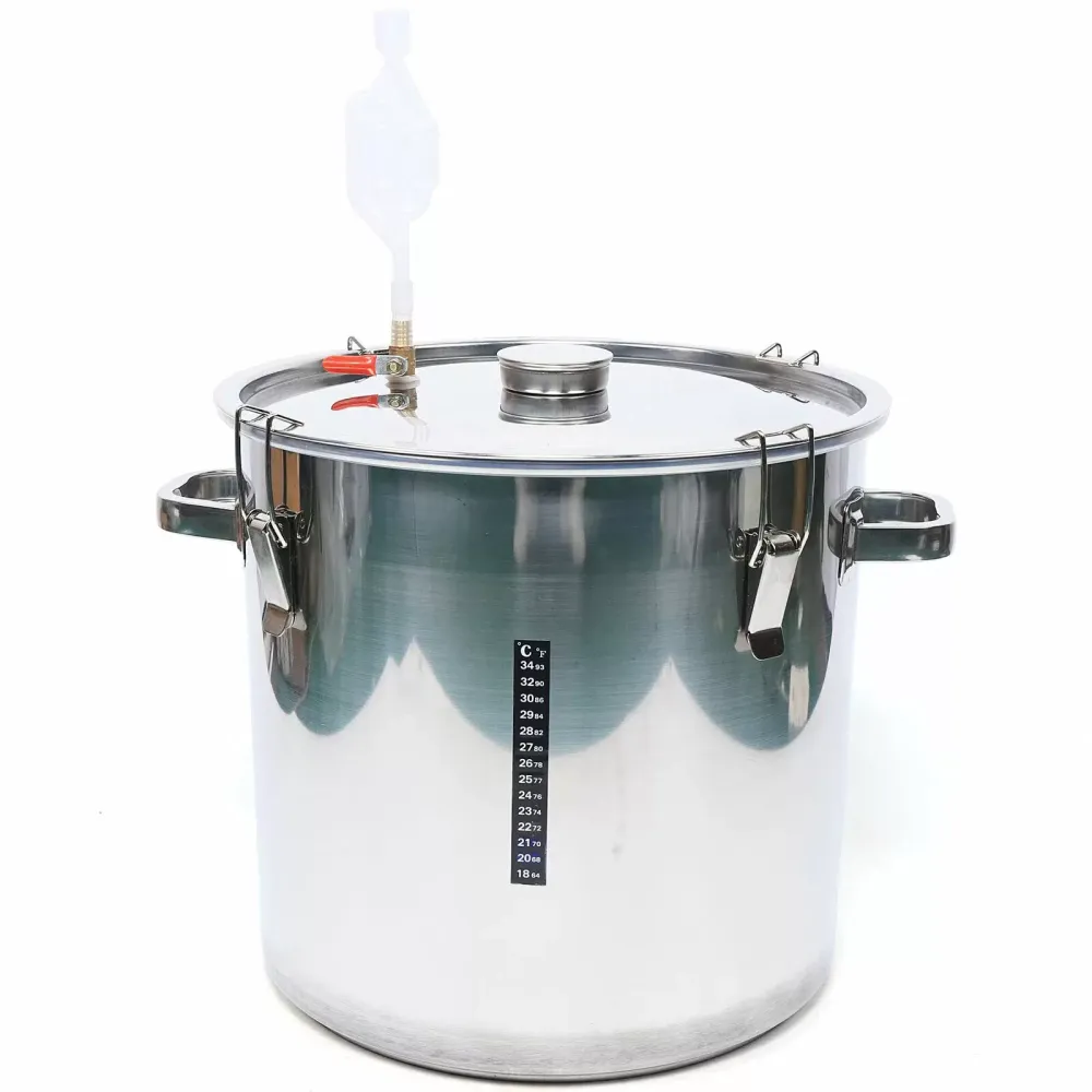 36L Fermentation Bucket Portable Stainless Steel Fermentation Bucket with Exhaust for Fermentation  Temperature Bar Thick Bottom Silver Color