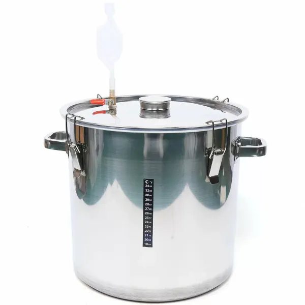 36L Fermentation Bucket Portable Stainless Steel Fermentation Bucket with Exhaust for Fermentation  Temperature Bar Thick Bottom Silver Color