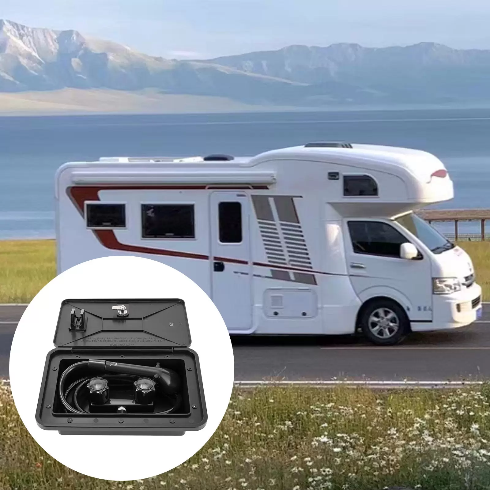 RV Exterior Shower Box Kit with Hot/Cold Switch, Shower Head, Hose, for Boat, Motorhome, Caravan, Black RV Exterior Shower Box Kit with Hot/Cold Switch, Shower Head, Hose, for Boat, Motorhome, Caravan, Black