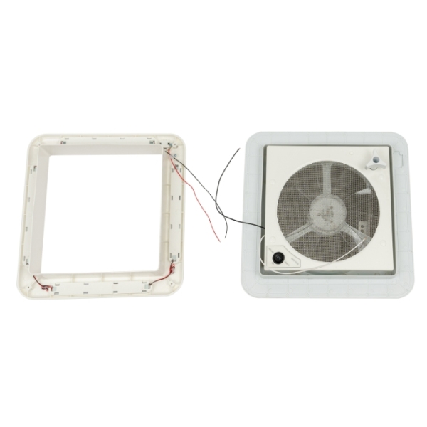 12V camper roof fan, button control, opening, 10 blades, black cover with light