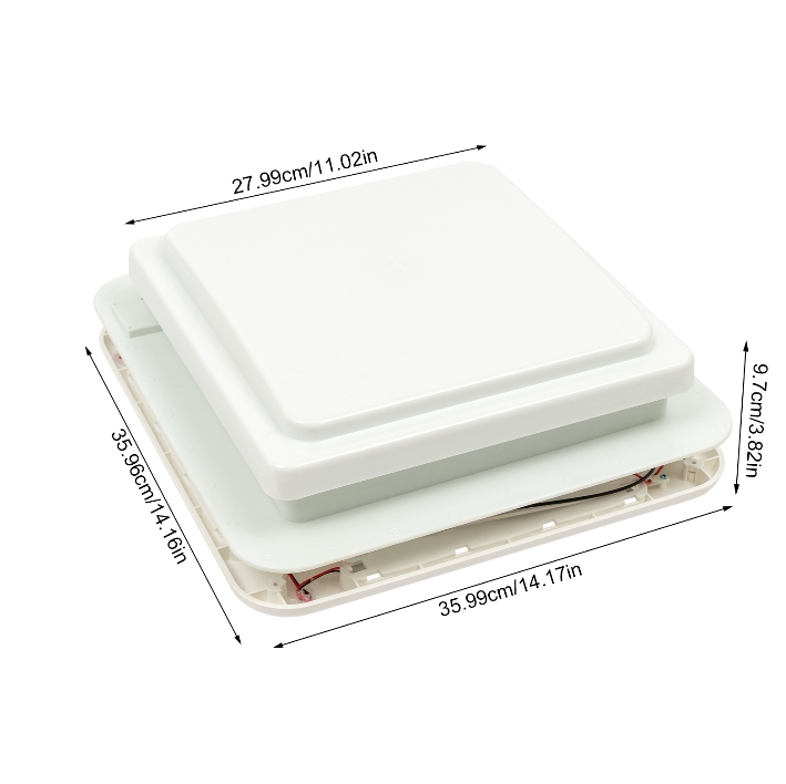 12V camper roof fan, button control, opening, 10 blades, white cover with light 12V camper roof fan, button control, opening, 10 blades, white cover with light