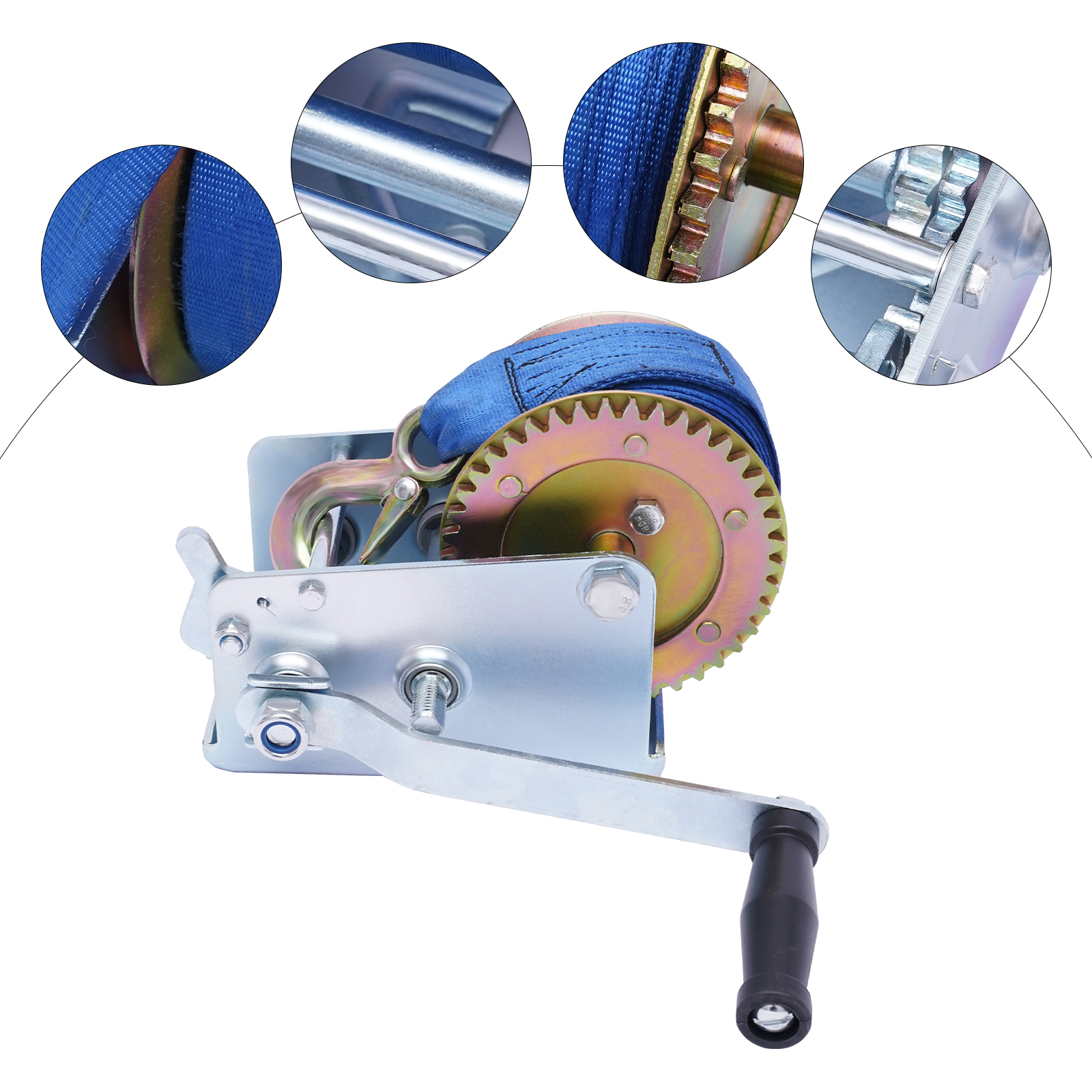 Manual Cable Winch Cable Winch with Blue Cable Rescue Winch 10m 2500lbs Elaborate Design Wide Application Long Service Life