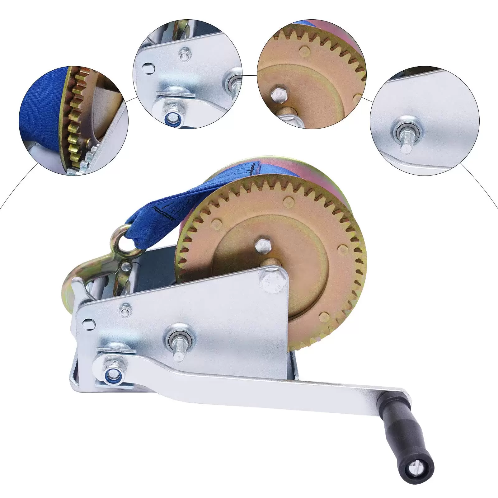 3500 lbs Hand Winch with Blue Cable for Car Trailer 10m Belt