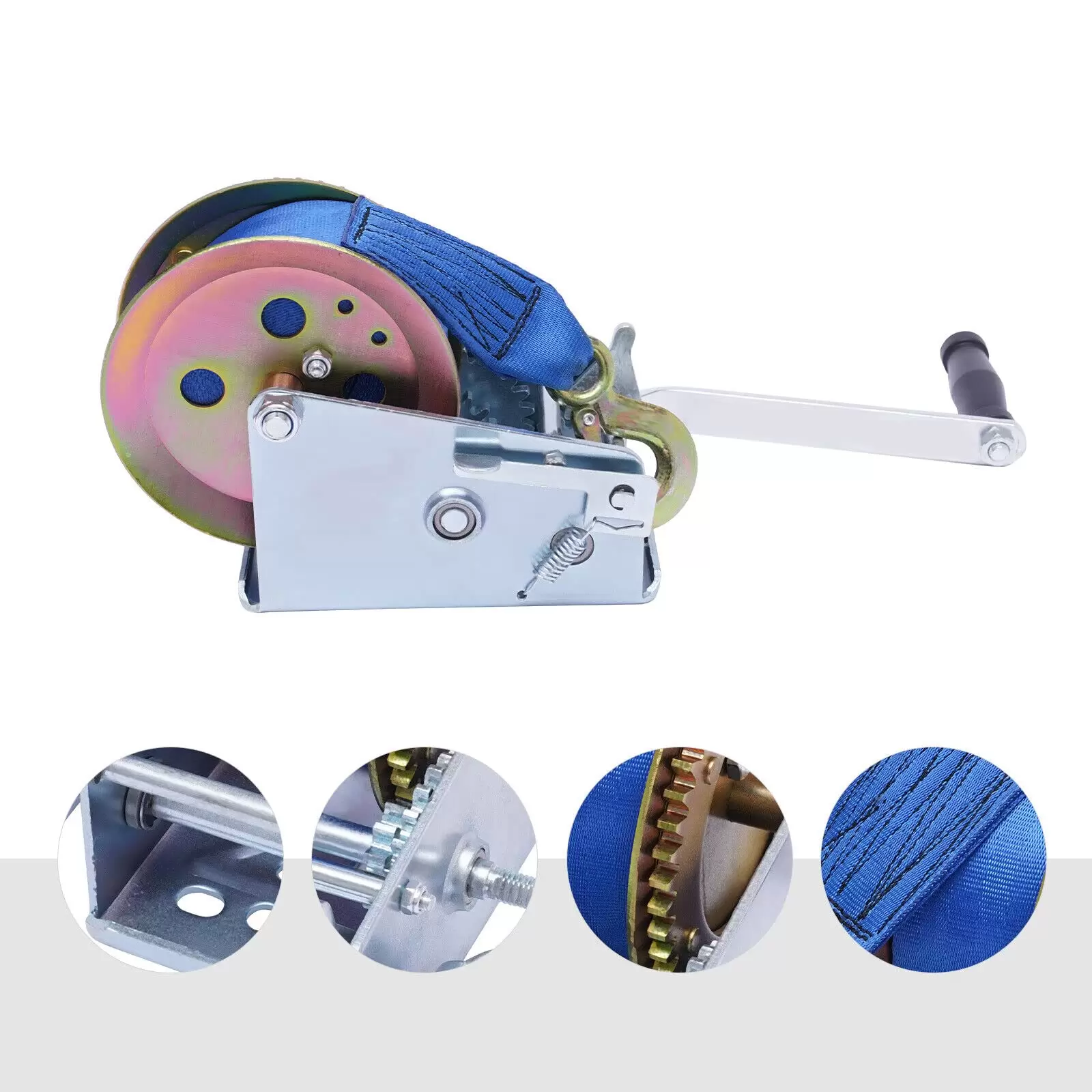 3500 lbs Hand Winch with Blue Cable for Car Trailer 10m Belt 3500 lbs Hand Winch with Blue Cable for Car Trailer 10m Belt