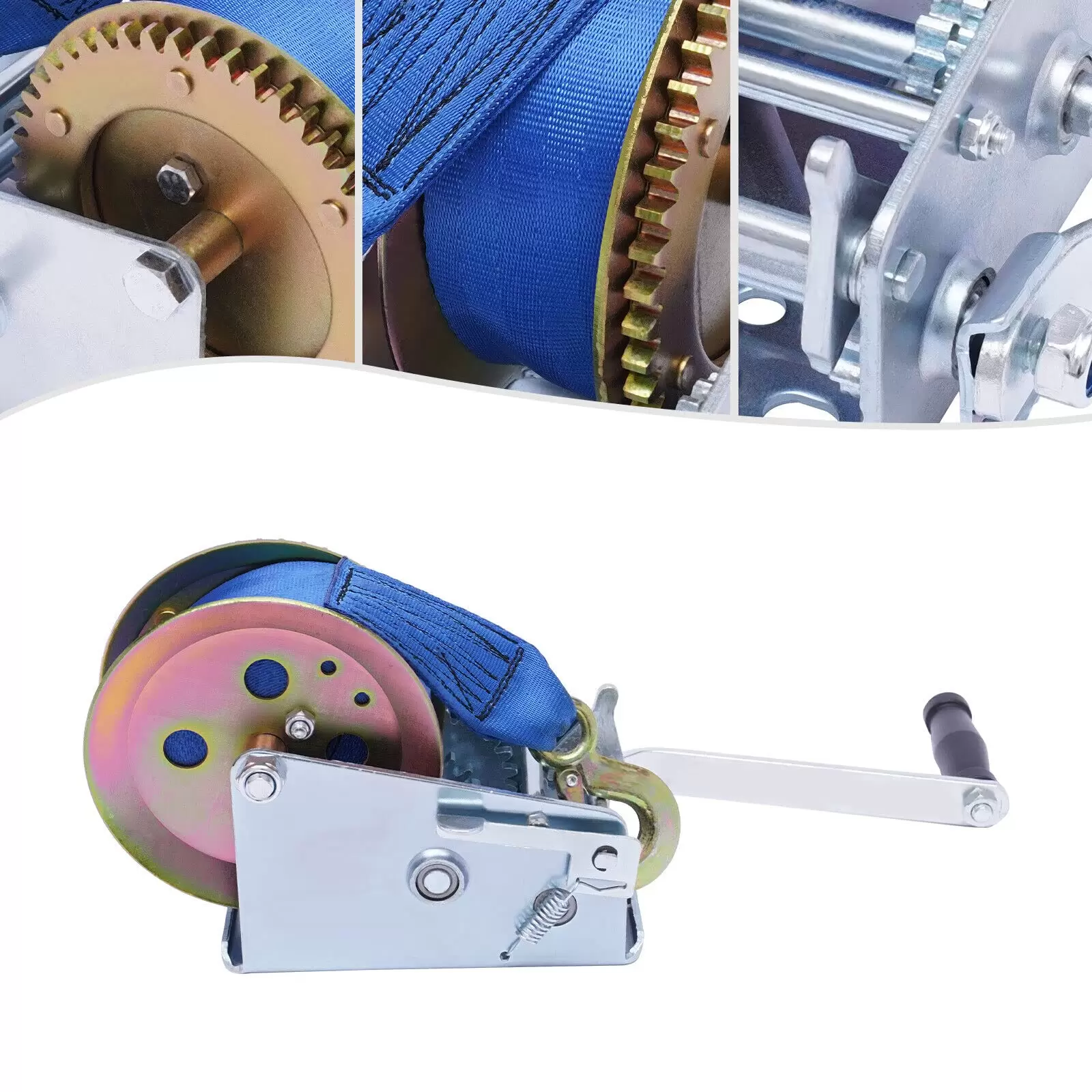 3500 lbs Hand Winch with Blue Cable for Car Trailer 10m Belt 3500 lbs Hand Winch with Blue Cable for Car Trailer 10m Belt