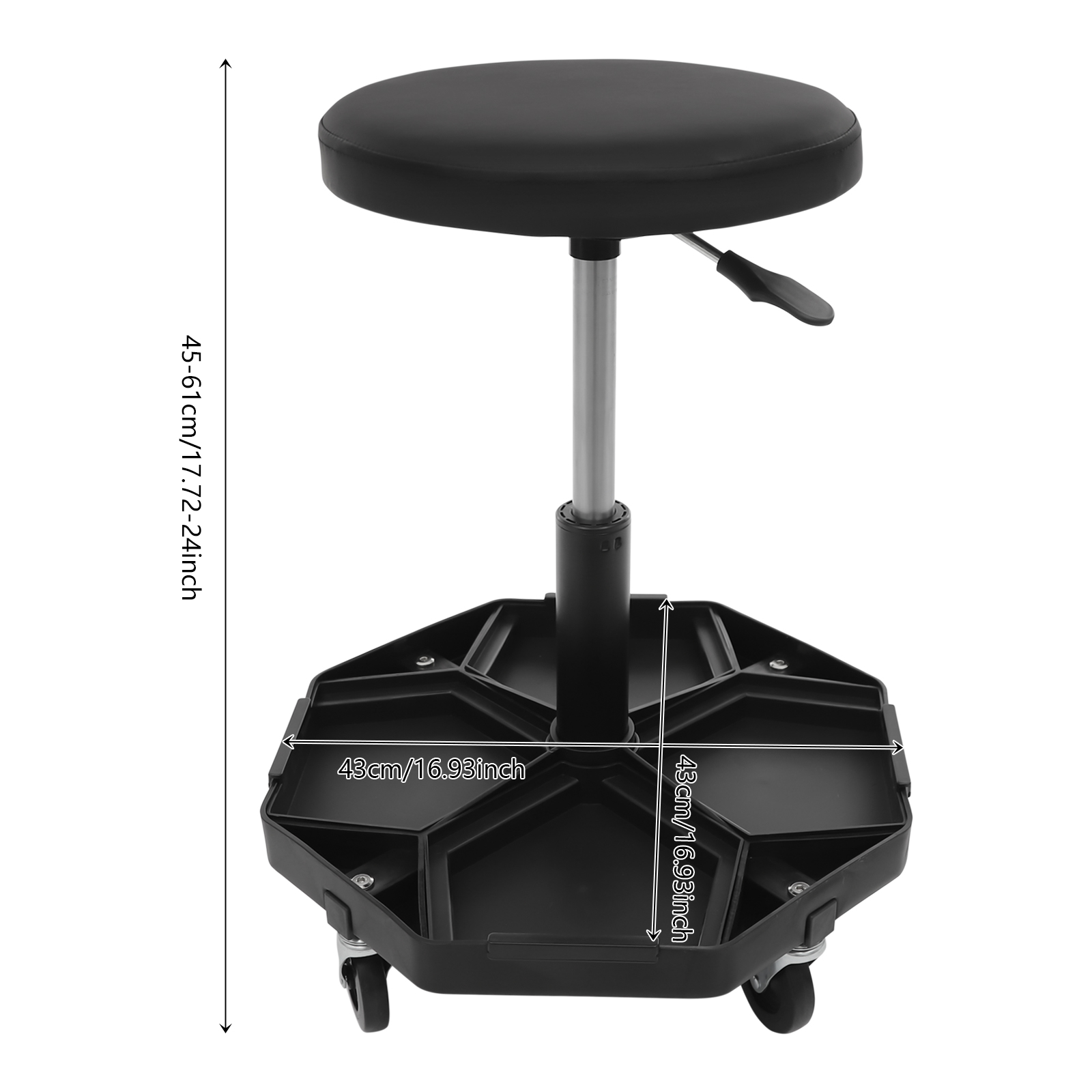 Round Workshop Rolling Seat, Pneumatic Garage Seat, Rolling Pneumatic Shop Seat - Black