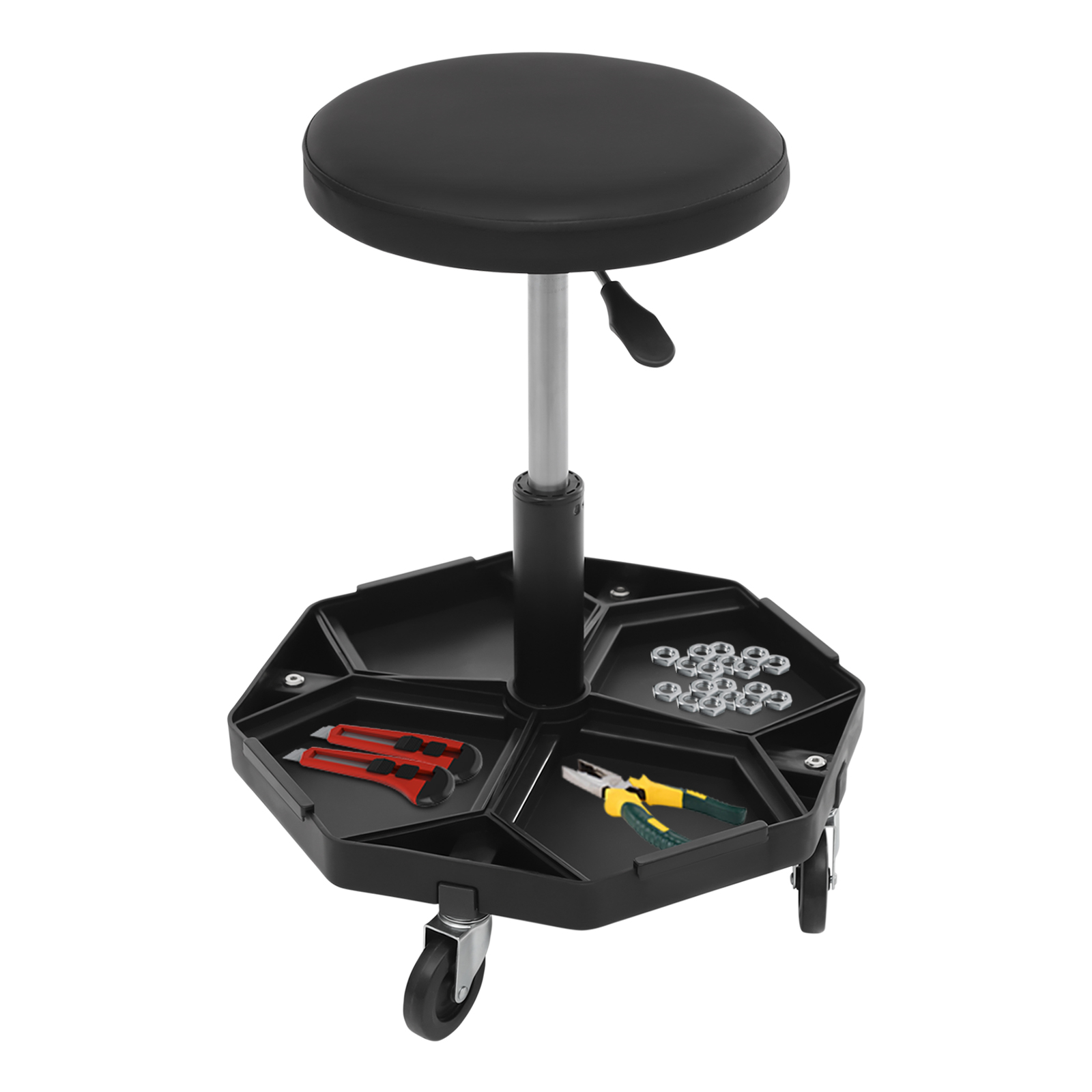Round Workshop Rolling Seat, Pneumatic Garage Seat, Rolling Pneumatic Shop Seat - Black