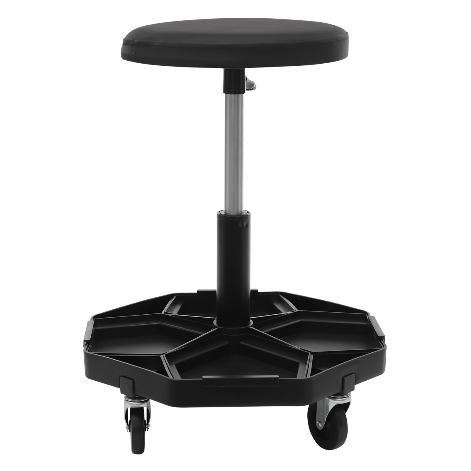 Round Workshop Rolling Seat, Pneumatic Garage Seat, Rolling Pneumatic Shop Seat - Black