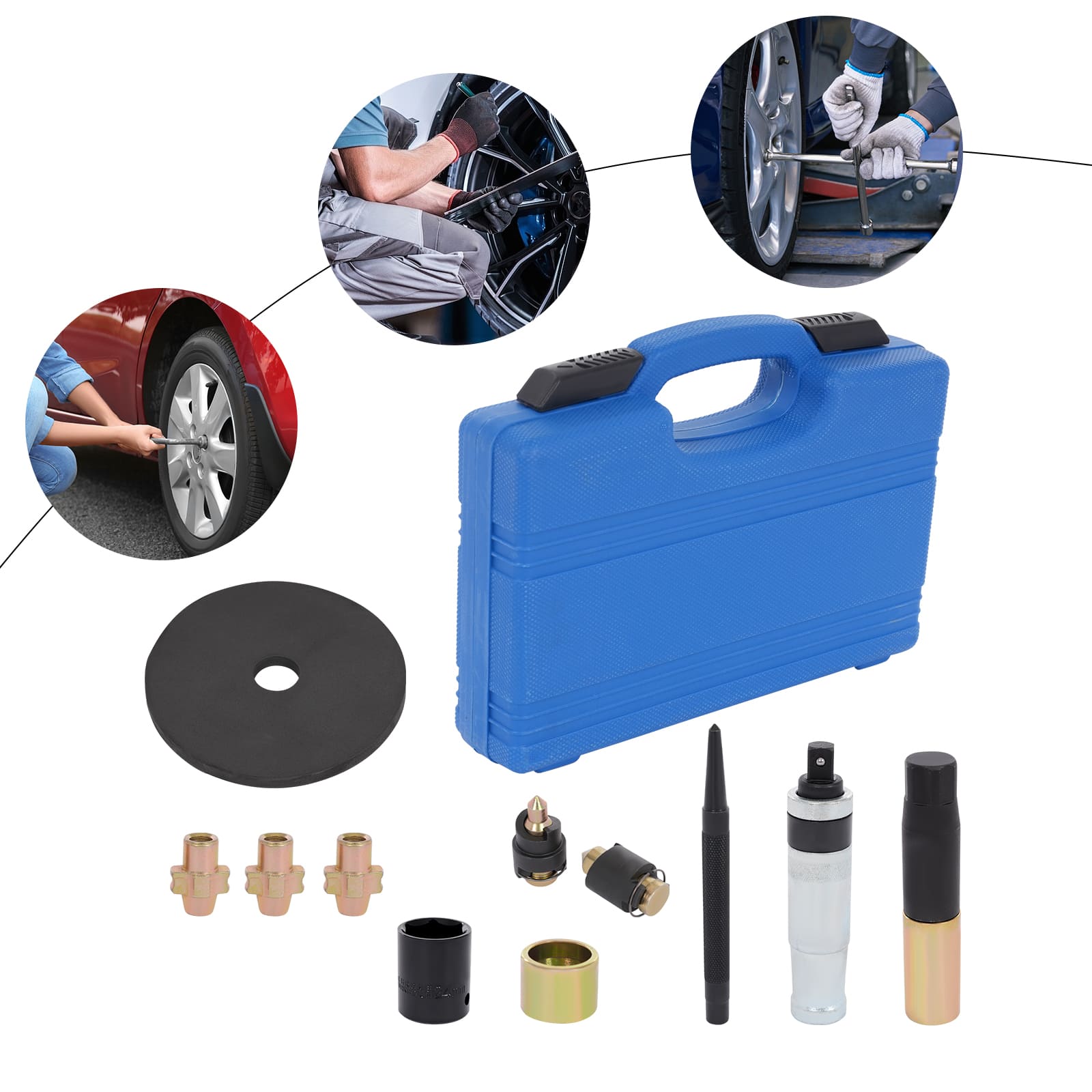 Wheel nut extraction kit, Tool set for removing wheel nuts, for car maintenance at home, in personal workshops, car repair shops Wheel nut extraction kit, Tool set for removing wheel nuts, for car maintenance at home, in personal workshops, car repair shops