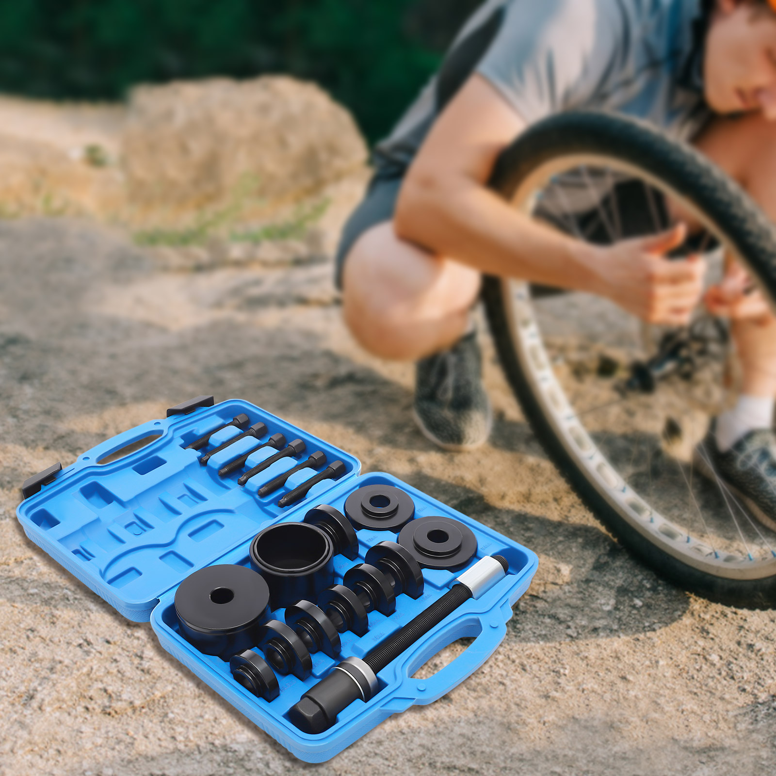 21 Pieces Front Wheel Drive Bearing Removal Adapter Puller Pulley Tool Kit Master Set Wheel Bearing Wheel Hub Tool Bearing Puller Set Black 21 Pieces Front Wheel Drive Bearing Removal Adapter Puller Pulley Tool Kit Master Set Wheel Bearing Wheel Hub Tool Bearing Puller Set Black