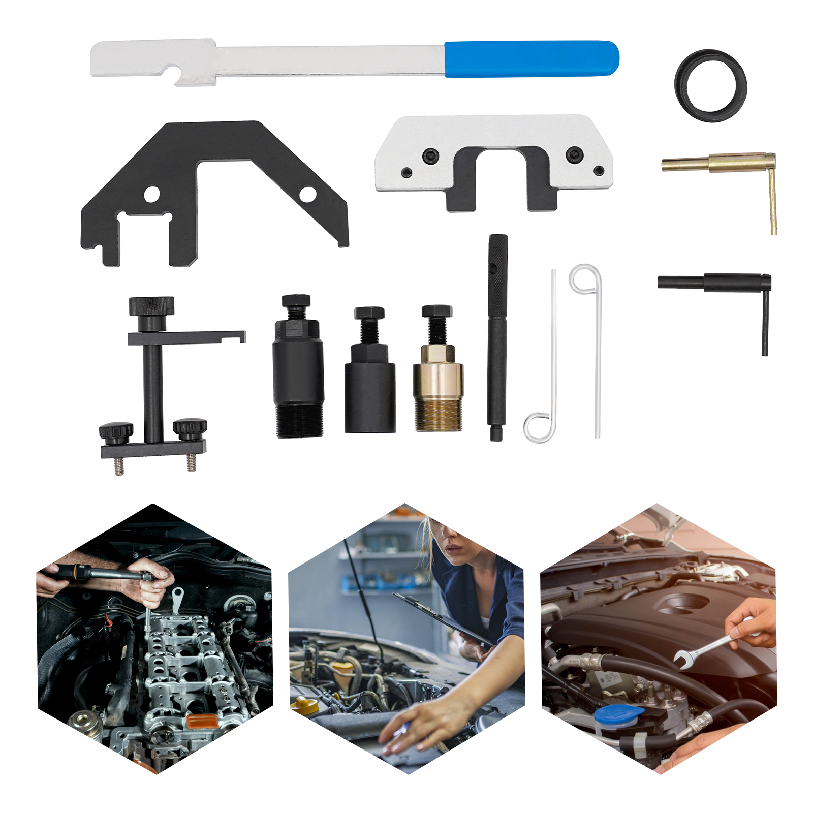 Engine Timing Tool Set for BMW 1 3 5 6 7 X3 X5 Land Rover Vauxhall Opel Carbon Steel 14.76*2.75*12.2in Easy to Carry and Store Blue