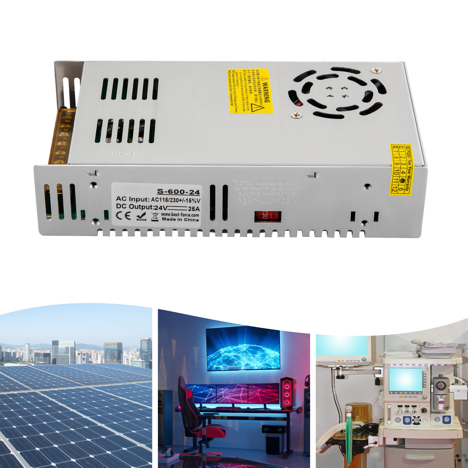 DC Power Supply 24V 25A 600W AC 220V Voltage Converter to 24V Volt Transformer, Stable Output, High Security