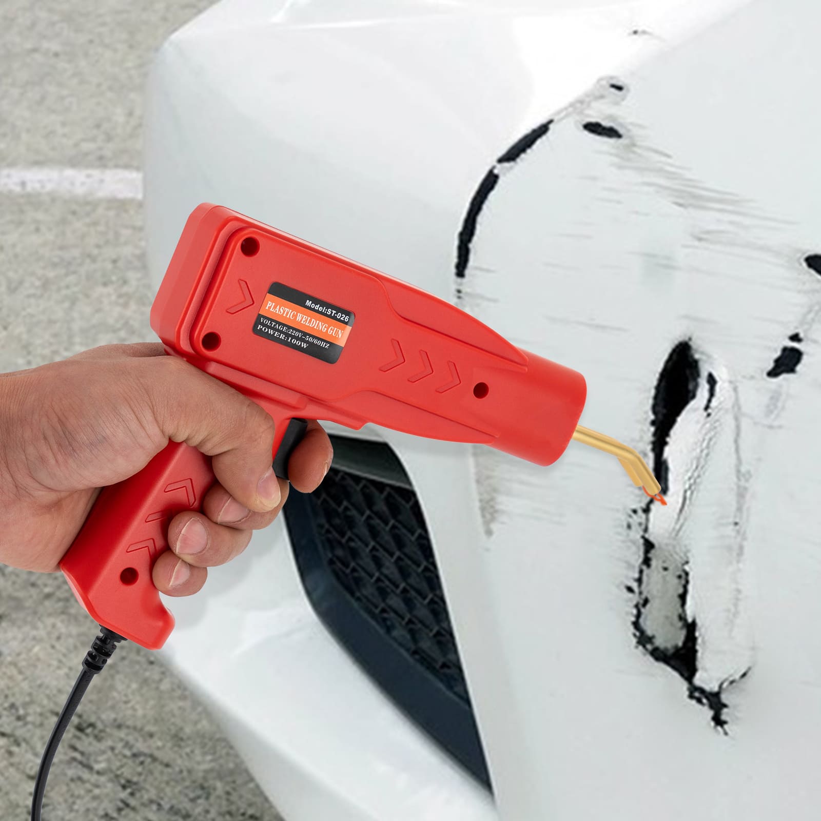 Plastic welder, Car bumper repair kit, for repairing various plastics such as ABS, PP, TPO, TPE, etc (red)