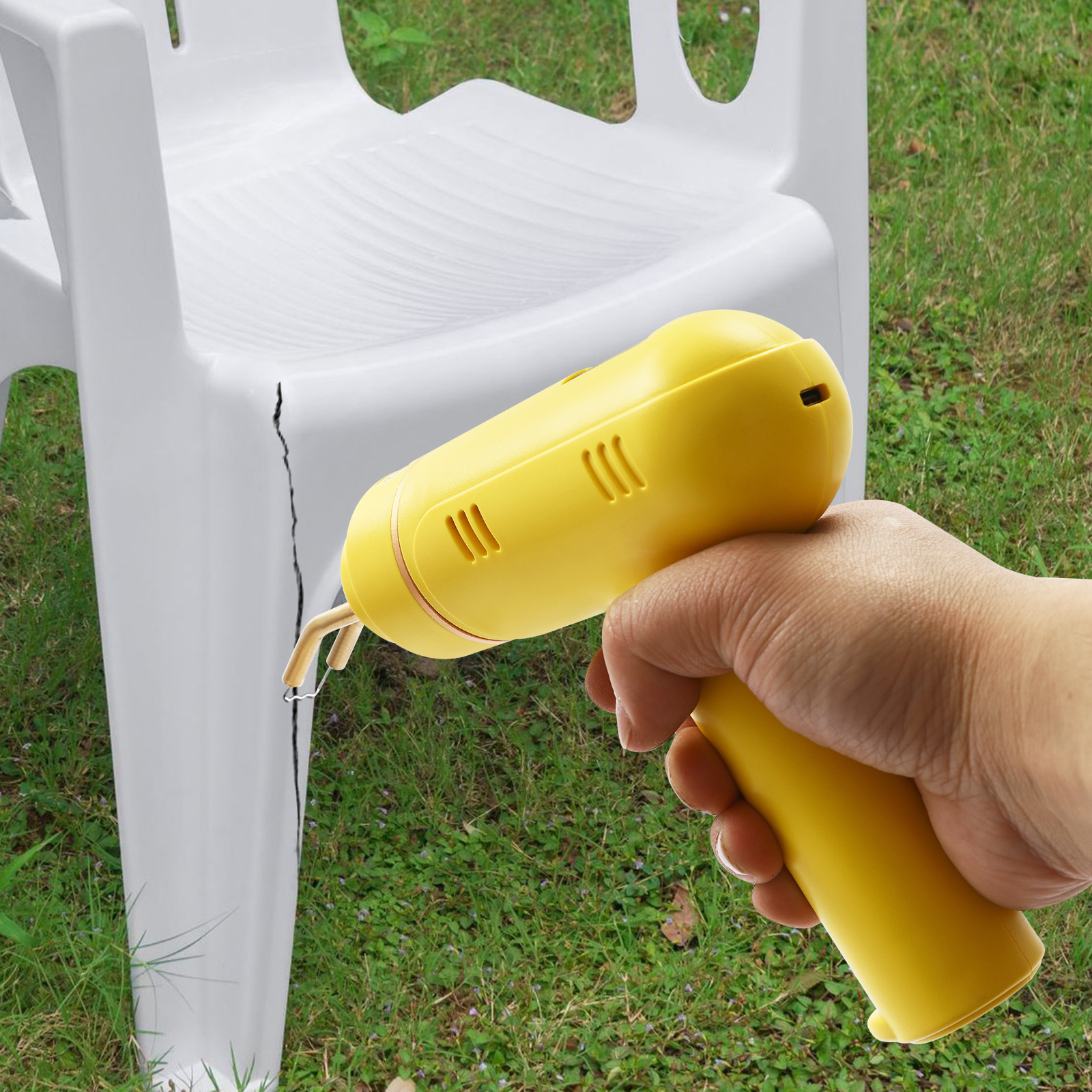 Cordless plastic welder, welding machine, 200 W, Max. heating temperature: 800°C, Yellow Cordless plastic welder, welding machine, 200 W, Max. heating temperature: 800°C, Yellow