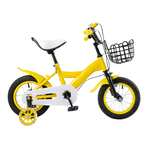 12-inch Yellow Children's Bicycle With Supporting Wheels Basket Children's Bicycle Girl's Bicycle Boy's Bicycle Non-slip And Wear-resistant Bicycle
