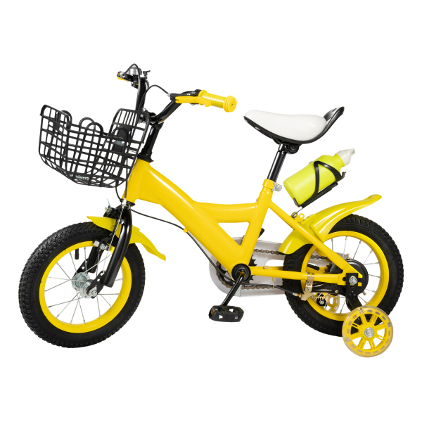 12-inch Yellow Children's Bicycle With Supporting Wheels Basket Children's Bicycle Girl's Bicycle Boy's Bicycle Non-slip And Wear-resistant Bicycle