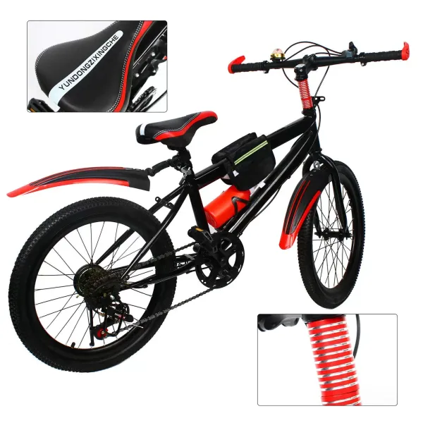 20 Inch Mountain Bike Carbon Steel Children's Mountain Bike Double Disc for Girls Boys  Kids Girls Boys Bike 7 Gang Speed 85 Kg Red