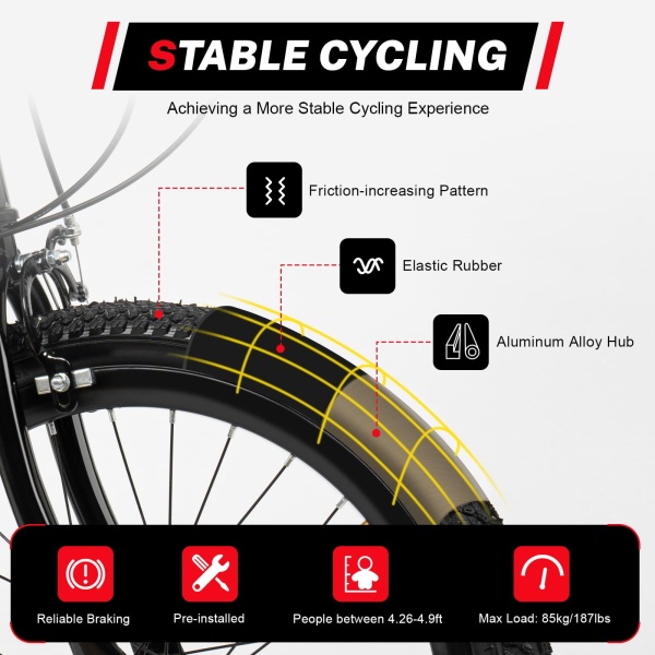 20 Inch Mountain Bike Carbon Steel Children's Mountain Bike Double Disc for Girls Boys  Kids Girls Boys Bike 7 Gang Speed 85 Kg Red