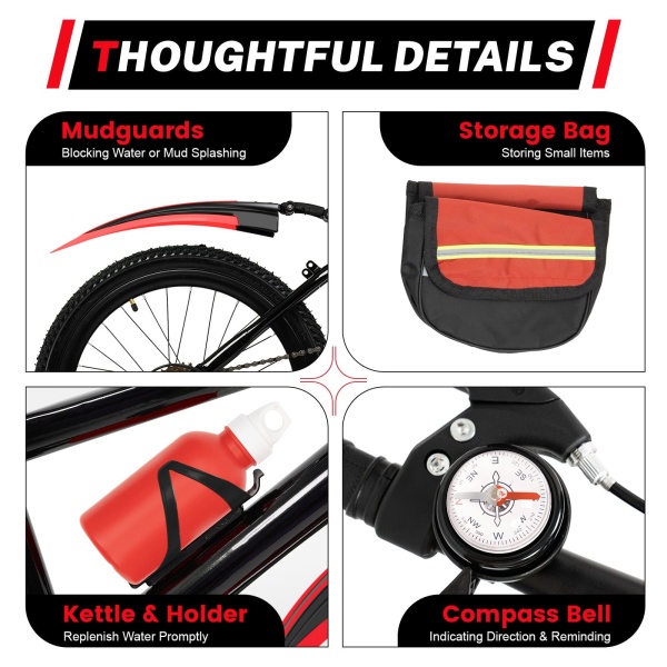 20 Inch Mountain Bike Carbon Steel Children's Mountain Bike Double Disc for Girls Boys  Kids Girls Boys Bike 7 Gang Speed 85 Kg Red