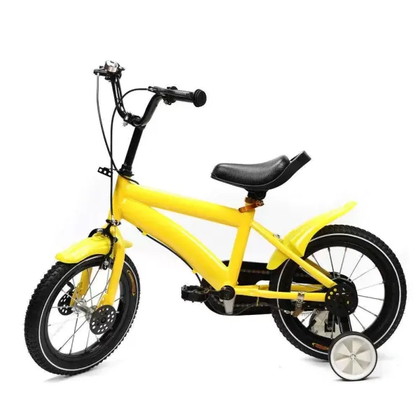 14 Inch Children's Bike Yellow Cool and Safe Play Bike Unisex Bike with Removable Stabilizers Gift for Child Yellow Carbon Steel Alloy 27.1inch to 30.3inch