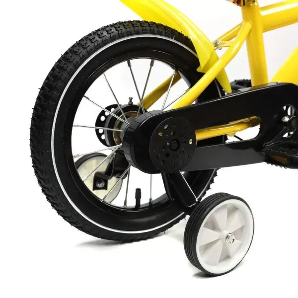 14 Inch Children's Bike Yellow Cool and Safe Play Bike Unisex Bike with Removable Stabilizers Gift for Child Yellow Carbon Steel Alloy 27.1inch to 30.3inch