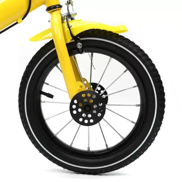 14 Inch Children's Bike Yellow Cool and Safe Play Bike Unisex Bike with Removable Stabilizers Gift for Child Yellow Carbon Steel Alloy 27.1inch to 30.3inch