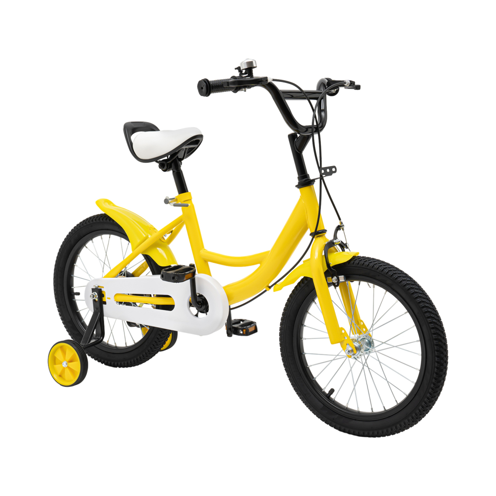 16 Inch Children's Bike For Boys And Girls Carbon Steel Frame Wheel With Brake Suitable for children with height of 105cm to 135cm Yellow