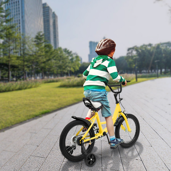 16 Inch Children's Bike For Boys And Girls Carbon Steel Frame Wheel With Brake Suitable for children with height of 105cm to 135cm Yellow