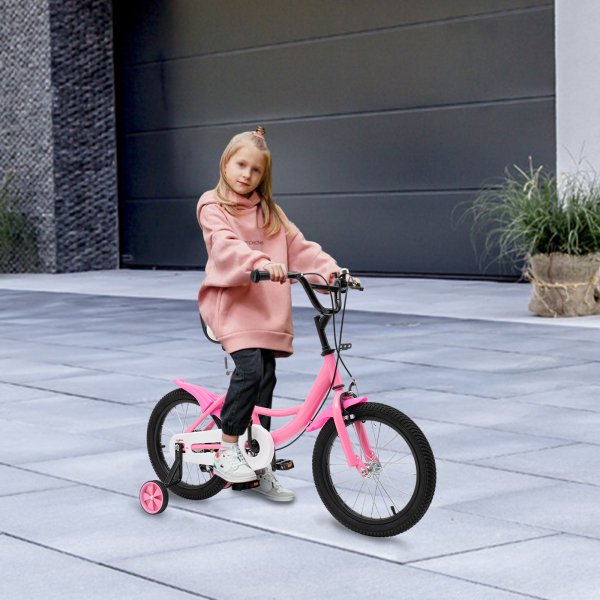 16 Inch Children's Bicycle for Boys  Universal Children's Bicycle with Training Wheels Pink Bike  Suitable for Children with Height of 105cm to 135cm
