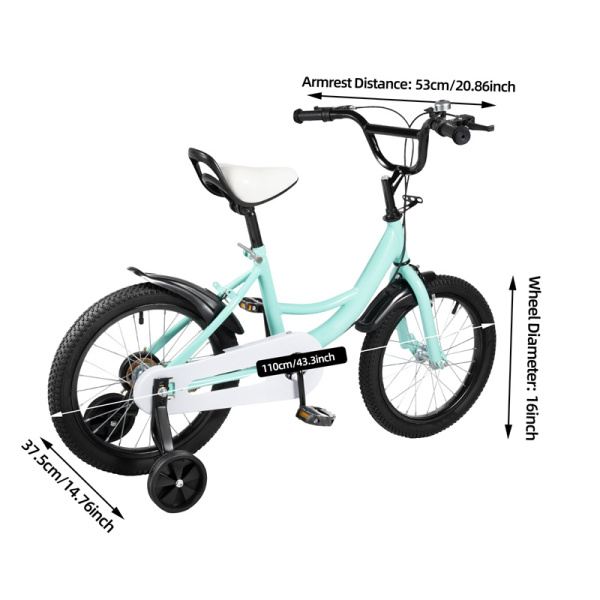 16 Inch Children's Bike for Girls and Boys from 4 to 8 Years Old with Non-slip Stabilizers Suitable for Children with Height of 105cm to 135cm