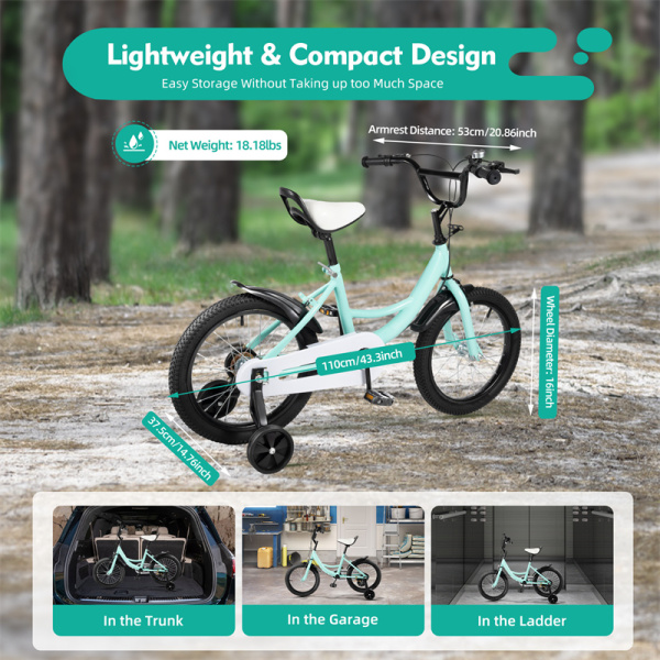 16 Inch Children's Bike for Girls and Boys from 4 to 8 Years Old with Non-slip Stabilizers Suitable for Children with Height of 105cm to 135cm