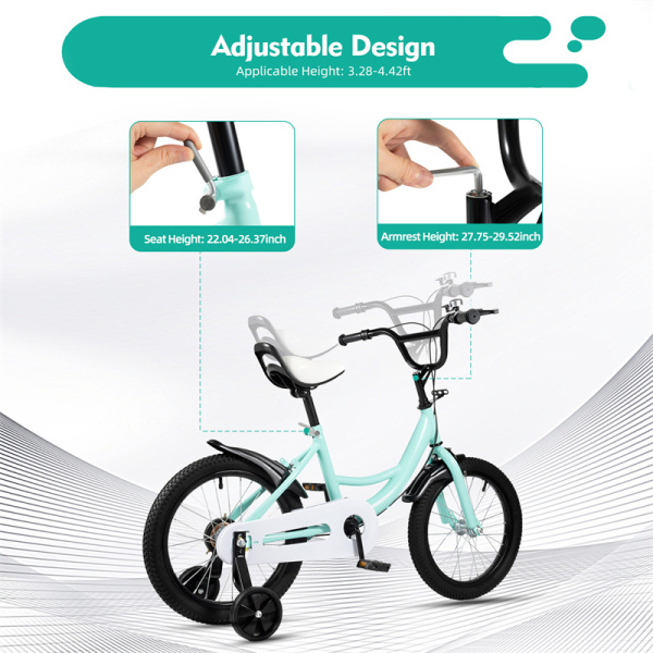 16 Inch Children's Bike for Girls and Boys from 4 to 8 Years Old with Non-slip Stabilizers Suitable for Children with Height of 105cm to 135cm