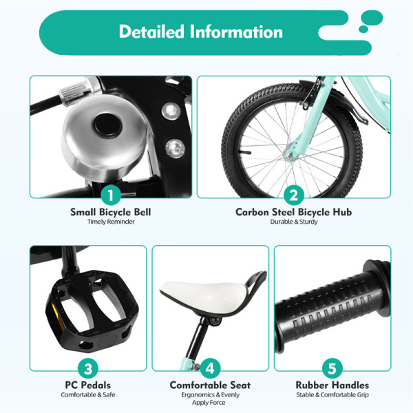 16 Inch Children's Bike for Girls and Boys from 4 to 8 Years Old with Non-slip Stabilizers Suitable for Children with Height of 105cm to 135cm