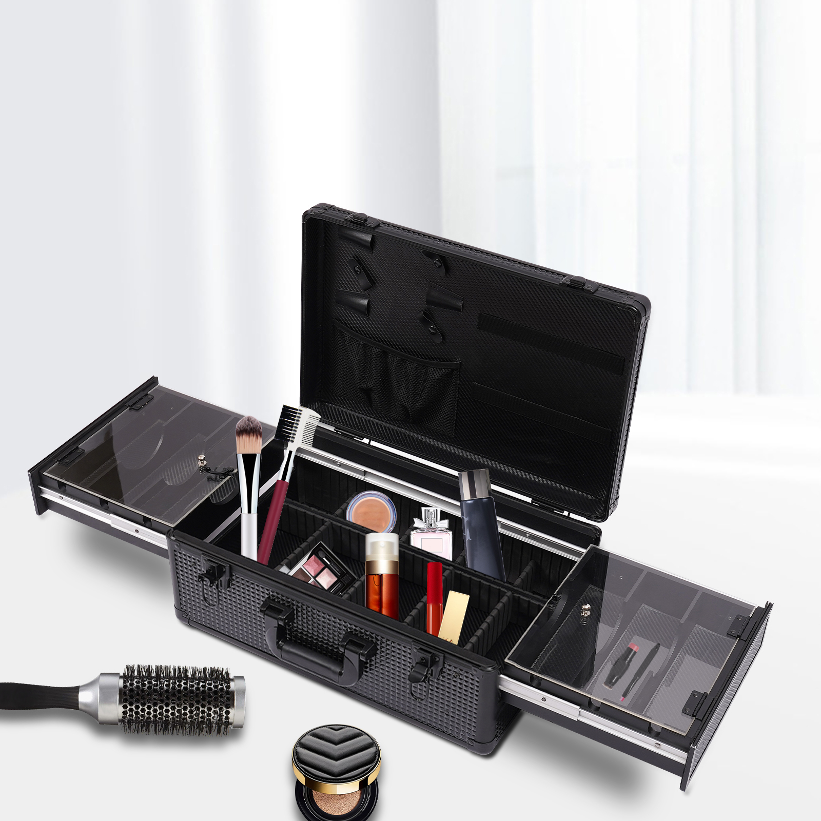 Aluminum Makeup Case Tool Case for Storing Scissors Makeup and Other Items Used By Hair Stylists Pet Groomers 19.7*13*7.8inch Black